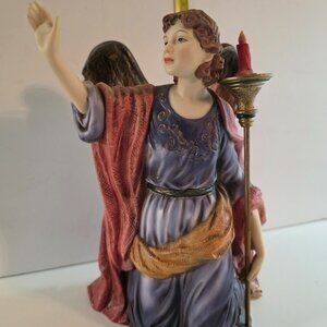 O'Well Hand Painted Fine Porcelain Kneeling Angel Torch Figurine 7.75"H x 5.25"L